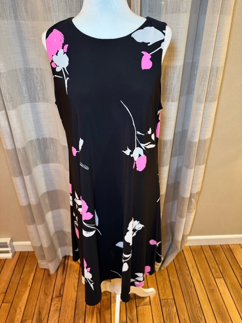 Ralph Lauren Black Midi Dress with Pink and White Floral Print